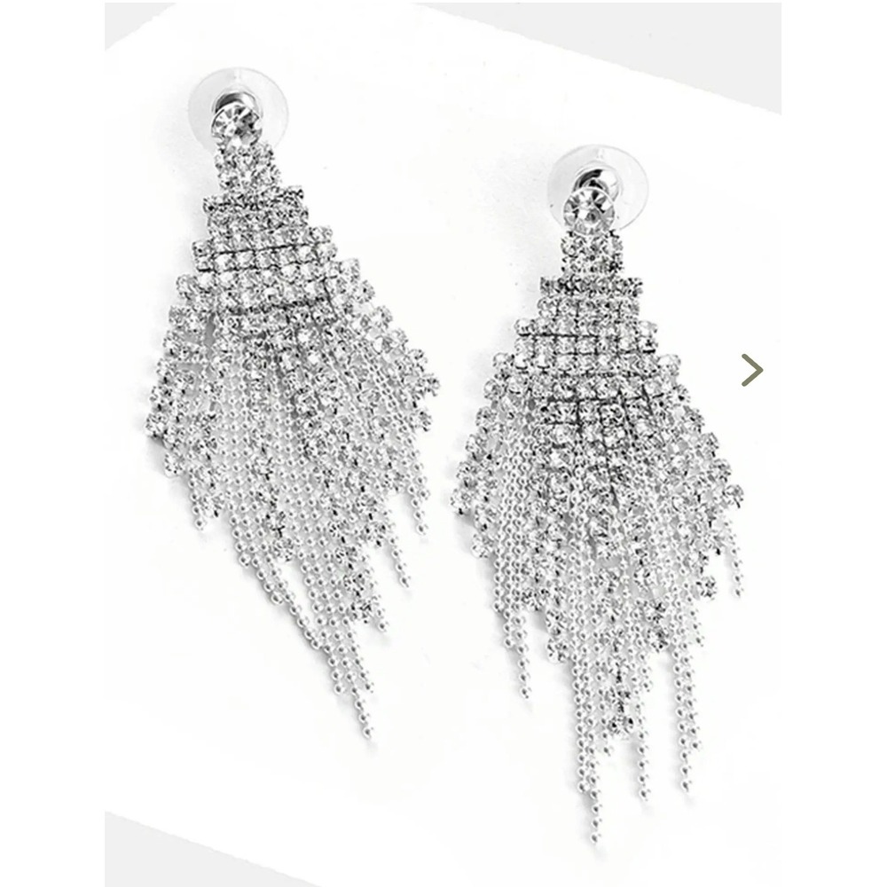Sohi Rhinestone Fringe Drop Earrings Womens Glam Wedding Chandelier Silver OS
